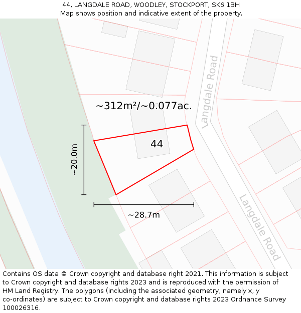 44, LANGDALE ROAD, WOODLEY, STOCKPORT, SK6 1BH: Plot and title map