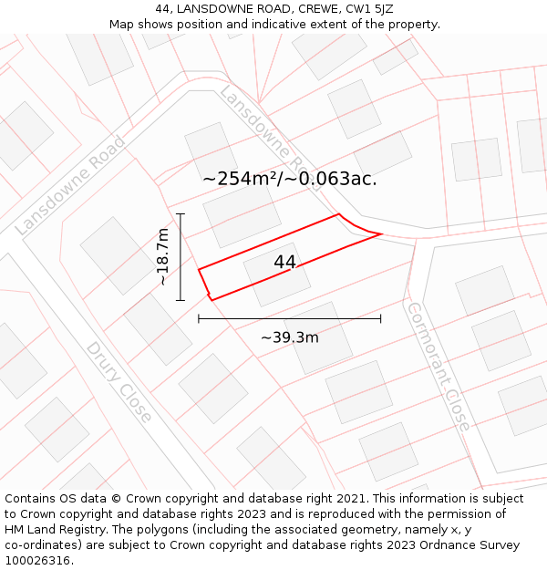 44, LANSDOWNE ROAD, CREWE, CW1 5JZ: Plot and title map