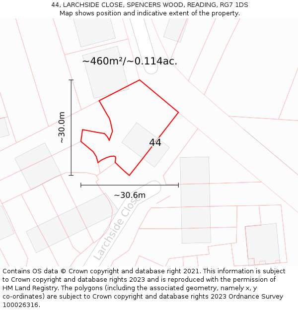 44, LARCHSIDE CLOSE, SPENCERS WOOD, READING, RG7 1DS: Plot and title map