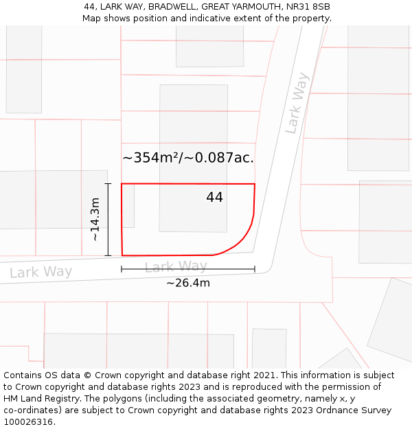 44, LARK WAY, BRADWELL, GREAT YARMOUTH, NR31 8SB: Plot and title map