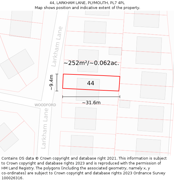 44, LARKHAM LANE, PLYMOUTH, PL7 4PL: Plot and title map