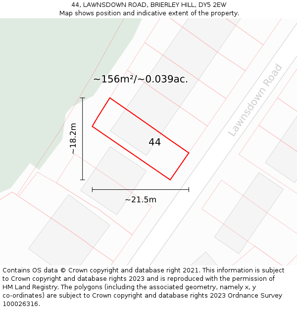 44, LAWNSDOWN ROAD, BRIERLEY HILL, DY5 2EW: Plot and title map