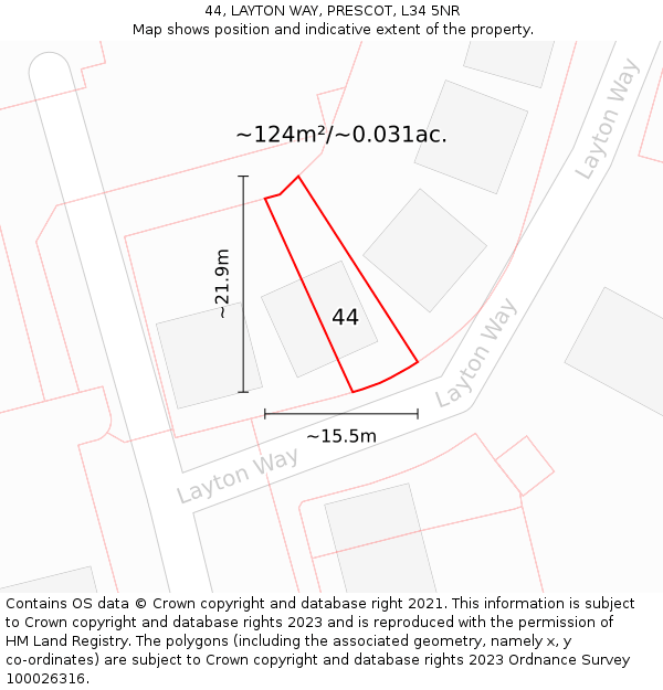 44, LAYTON WAY, PRESCOT, L34 5NR: Plot and title map
