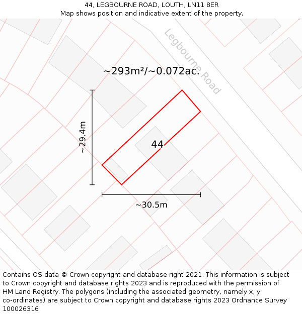 44, LEGBOURNE ROAD, LOUTH, LN11 8ER: Plot and title map