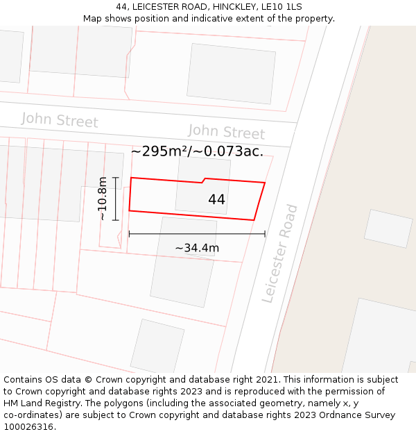 44, LEICESTER ROAD, HINCKLEY, LE10 1LS: Plot and title map