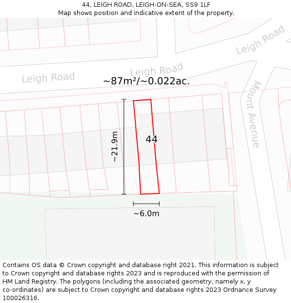 44, LEIGH ROAD, LEIGH-ON-SEA, SS9 1LF: Plot and title map