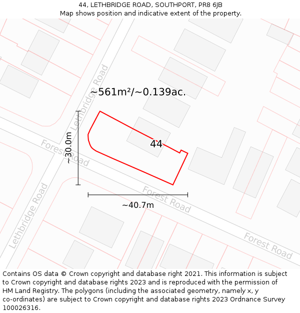 44, LETHBRIDGE ROAD, SOUTHPORT, PR8 6JB: Plot and title map
