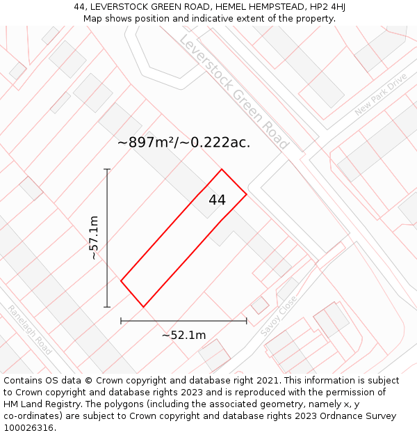 44, LEVERSTOCK GREEN ROAD, HEMEL HEMPSTEAD, HP2 4HJ: Plot and title map