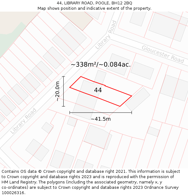 44, LIBRARY ROAD, POOLE, BH12 2BQ: Plot and title map