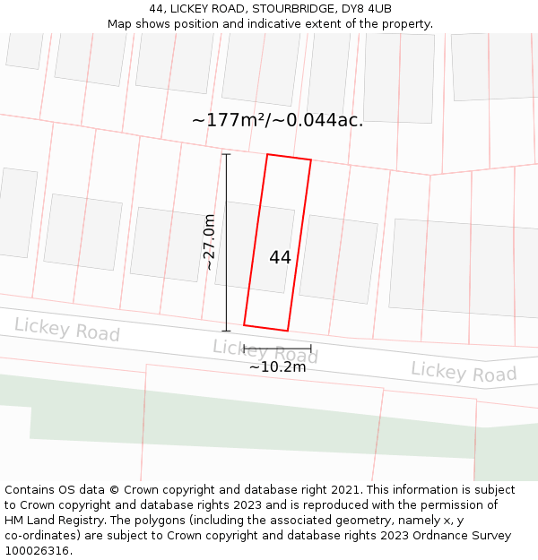 44, LICKEY ROAD, STOURBRIDGE, DY8 4UB: Plot and title map