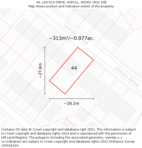 44, LINCOLN DRIVE, ASPULL, WIGAN, WN2 1XB: Plot and title map