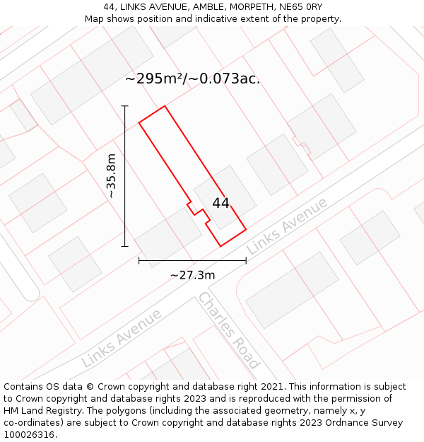 44, LINKS AVENUE, AMBLE, MORPETH, NE65 0RY: Plot and title map