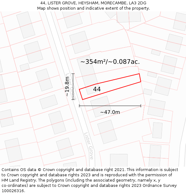 44, LISTER GROVE, HEYSHAM, MORECAMBE, LA3 2DG: Plot and title map