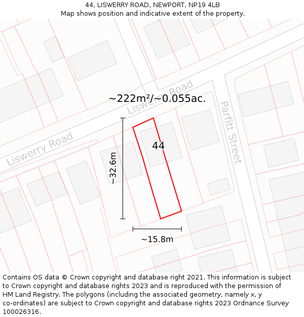 44, LISWERRY ROAD, NEWPORT, NP19 4LB: Plot and title map