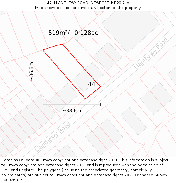 44, LLANTHEWY ROAD, NEWPORT, NP20 4LA: Plot and title map