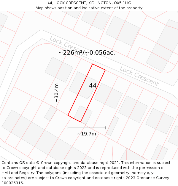 44, LOCK CRESCENT, KIDLINGTON, OX5 1HG: Plot and title map