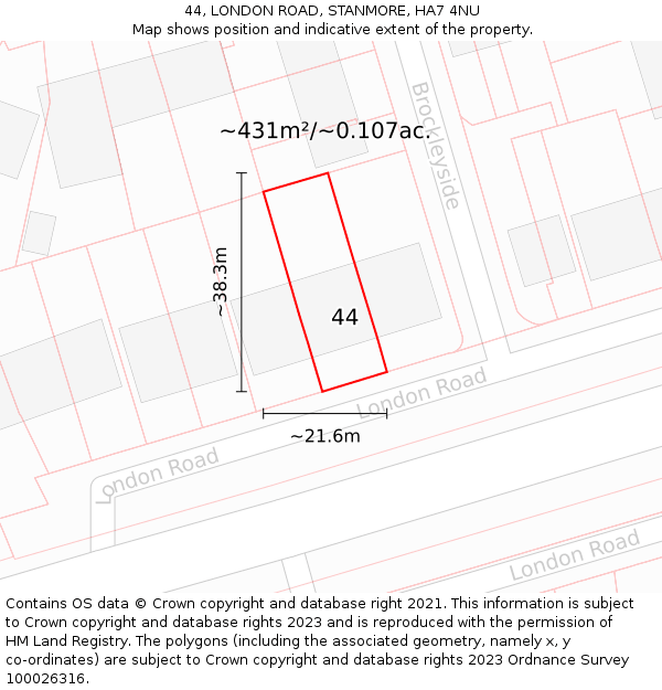 44, LONDON ROAD, STANMORE, HA7 4NU: Plot and title map