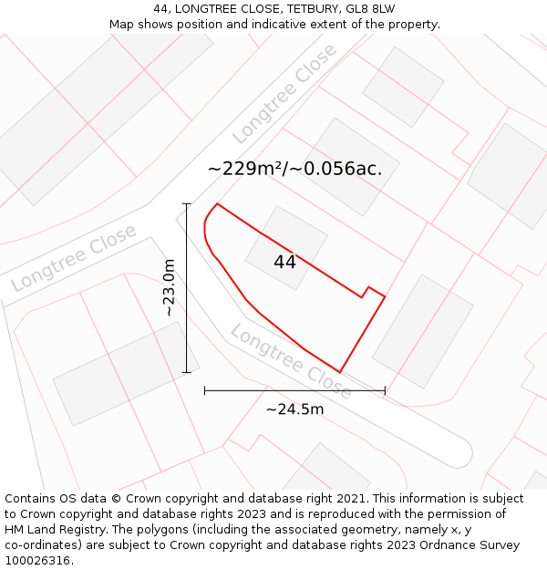 44, LONGTREE CLOSE, TETBURY, GL8 8LW: Plot and title map