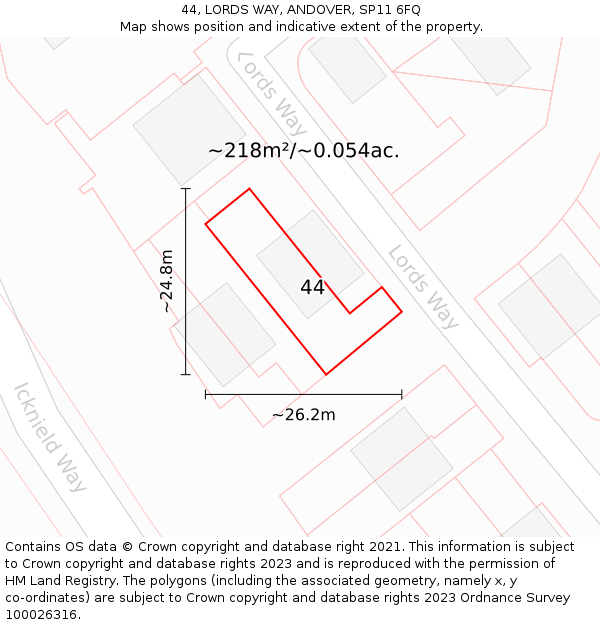 44, LORDS WAY, ANDOVER, SP11 6FQ: Plot and title map