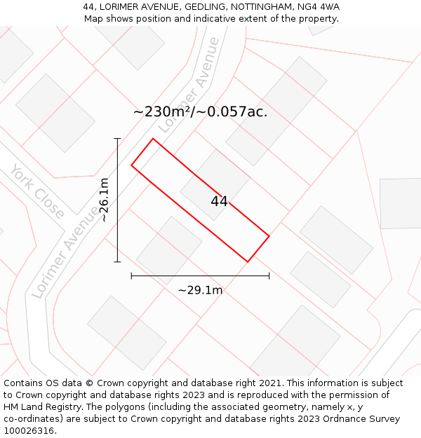 44, LORIMER AVENUE, GEDLING, NOTTINGHAM, NG4 4WA: Plot and title map