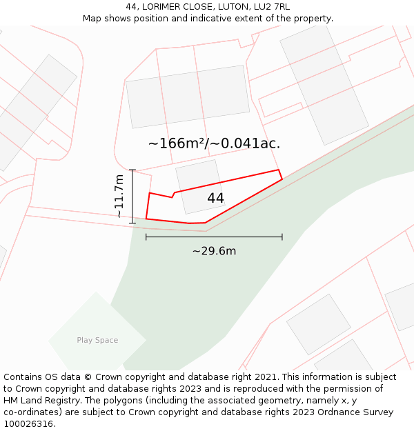 44, LORIMER CLOSE, LUTON, LU2 7RL: Plot and title map