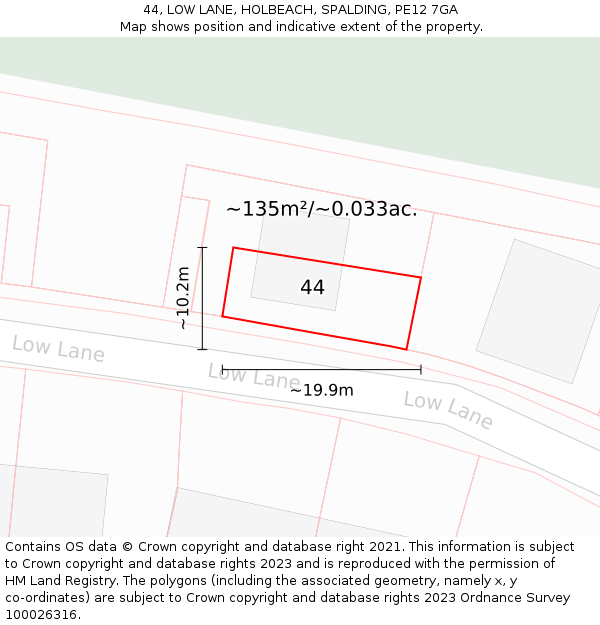 44, LOW LANE, HOLBEACH, SPALDING, PE12 7GA: Plot and title map