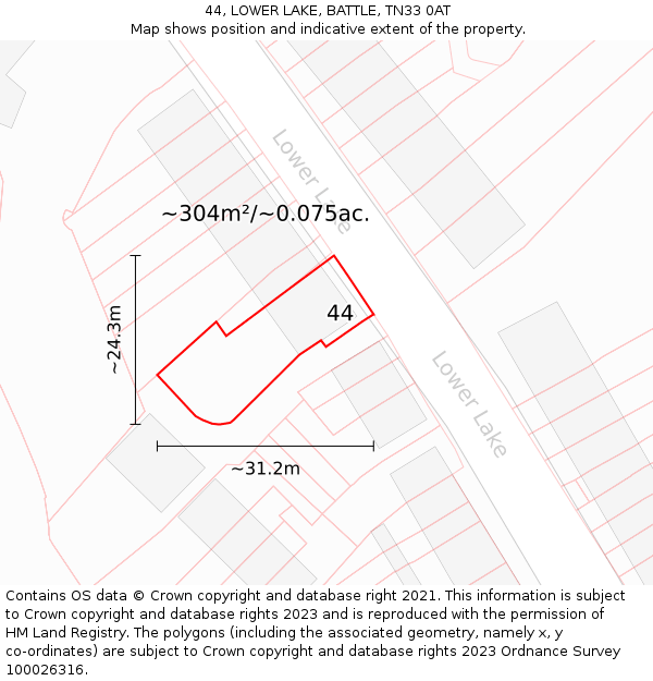 44, LOWER LAKE, BATTLE, TN33 0AT: Plot and title map