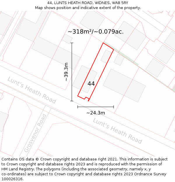 44, LUNTS HEATH ROAD, WIDNES, WA8 5RY: Plot and title map