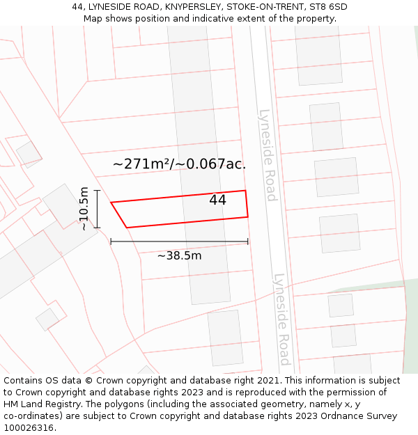 44, LYNESIDE ROAD, KNYPERSLEY, STOKE-ON-TRENT, ST8 6SD: Plot and title map