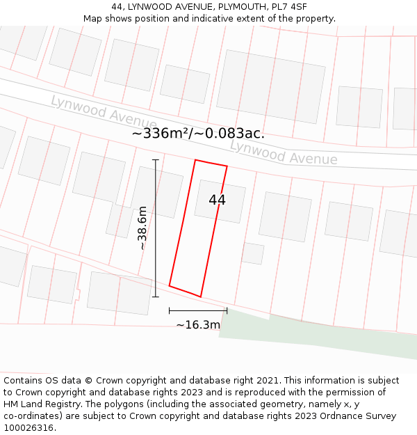 44, LYNWOOD AVENUE, PLYMOUTH, PL7 4SF: Plot and title map