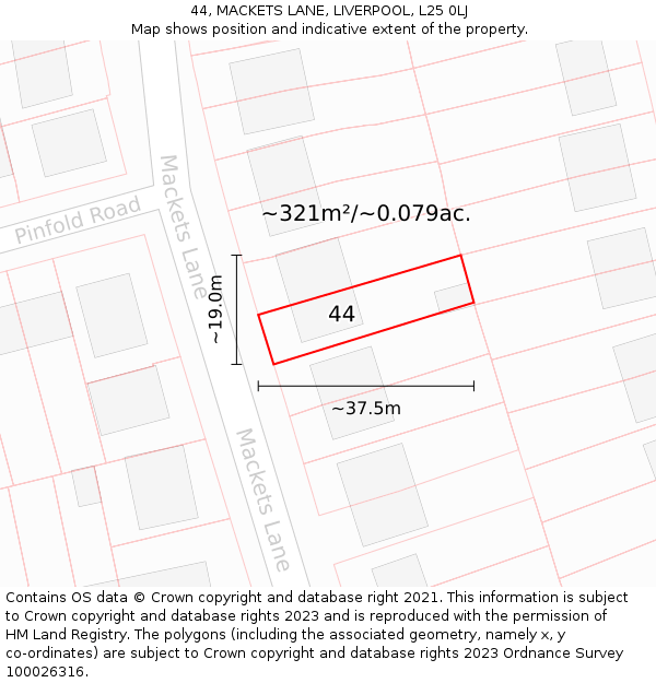 44, MACKETS LANE, LIVERPOOL, L25 0LJ: Plot and title map