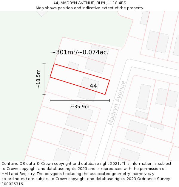 44, MADRYN AVENUE, RHYL, LL18 4RS: Plot and title map