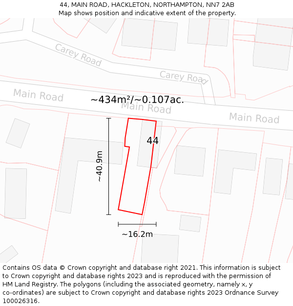 44, MAIN ROAD, HACKLETON, NORTHAMPTON, NN7 2AB: Plot and title map