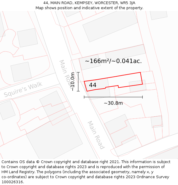 44, MAIN ROAD, KEMPSEY, WORCESTER, WR5 3JA: Plot and title map