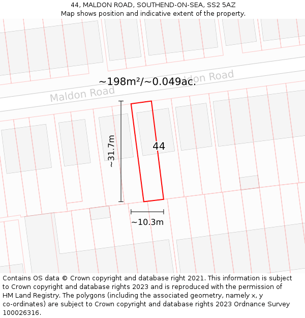 44, MALDON ROAD, SOUTHEND-ON-SEA, SS2 5AZ: Plot and title map