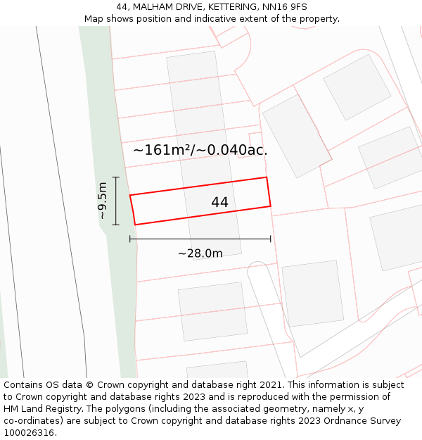 44, MALHAM DRIVE, KETTERING, NN16 9FS: Plot and title map