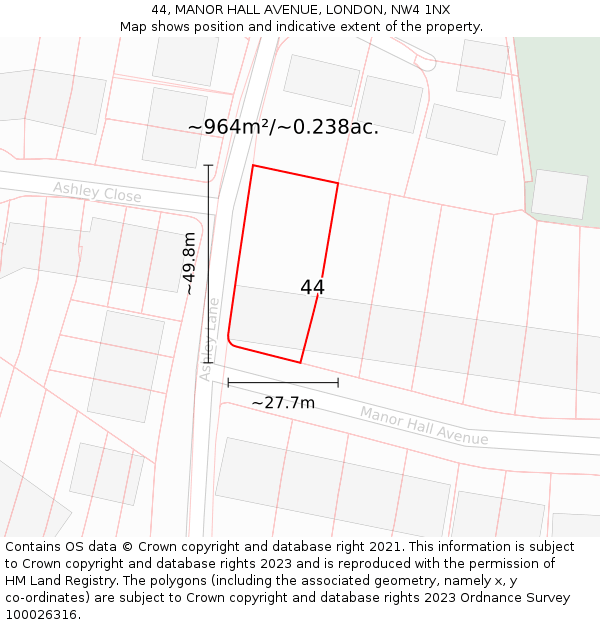 44, MANOR HALL AVENUE, LONDON, NW4 1NX: Plot and title map