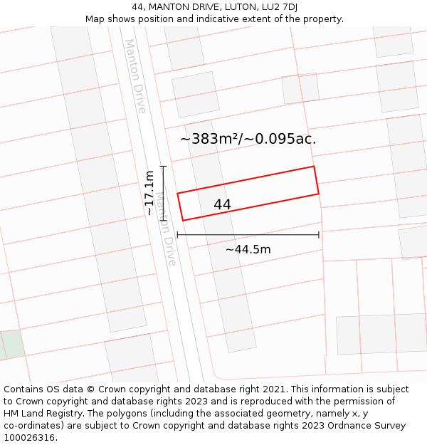 44, MANTON DRIVE, LUTON, LU2 7DJ: Plot and title map