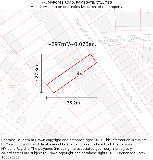 44, MARGATE ROAD, RAMSGATE, CT11 7SG: Plot and title map