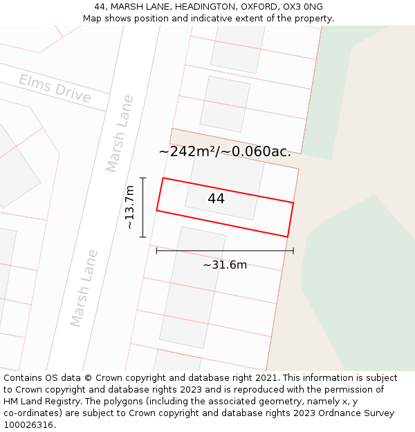 44, MARSH LANE, HEADINGTON, OXFORD, OX3 0NG: Plot and title map