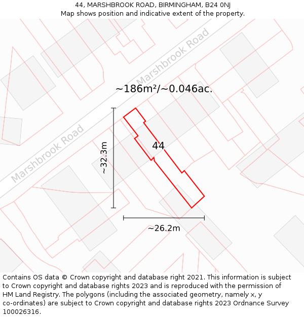 44, MARSHBROOK ROAD, BIRMINGHAM, B24 0NJ: Plot and title map