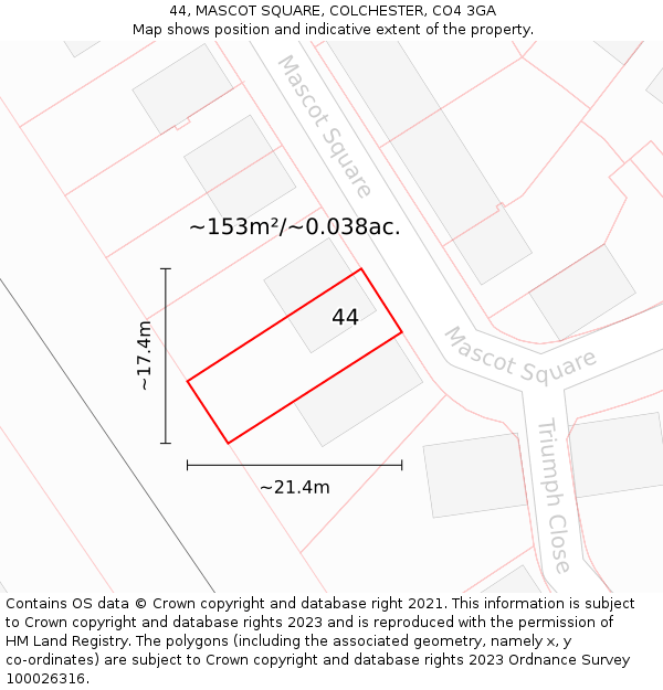 44, MASCOT SQUARE, COLCHESTER, CO4 3GA: Plot and title map