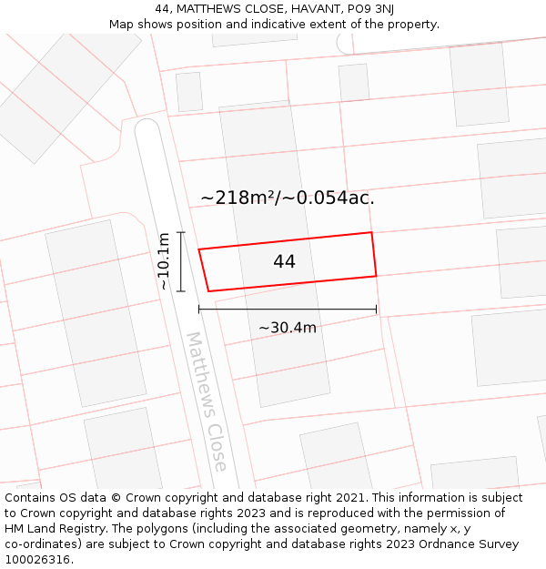 44, MATTHEWS CLOSE, HAVANT, PO9 3NJ: Plot and title map