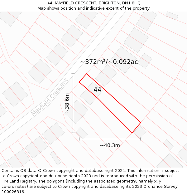 44, MAYFIELD CRESCENT, BRIGHTON, BN1 8HQ: Plot and title map