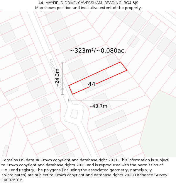 44, MAYFIELD DRIVE, CAVERSHAM, READING, RG4 5JS: Plot and title map