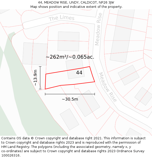 44, MEADOW RISE, UNDY, CALDICOT, NP26 3JW: Plot and title map