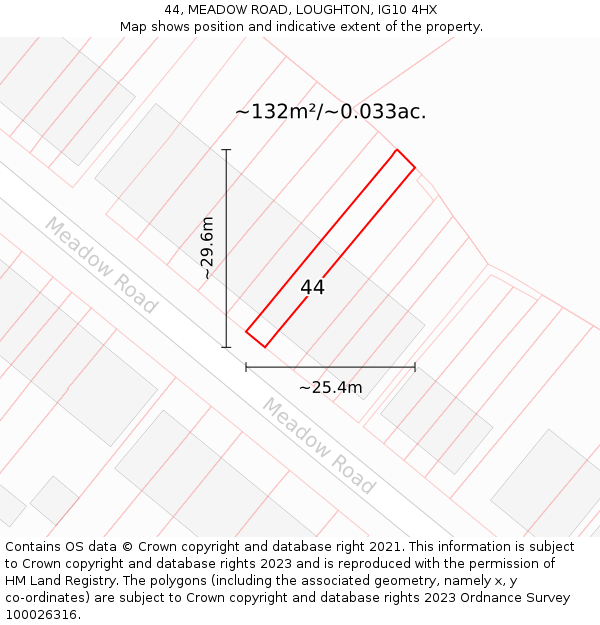 44, MEADOW ROAD, LOUGHTON, IG10 4HX: Plot and title map