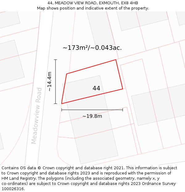 44, MEADOW VIEW ROAD, EXMOUTH, EX8 4HB: Plot and title map