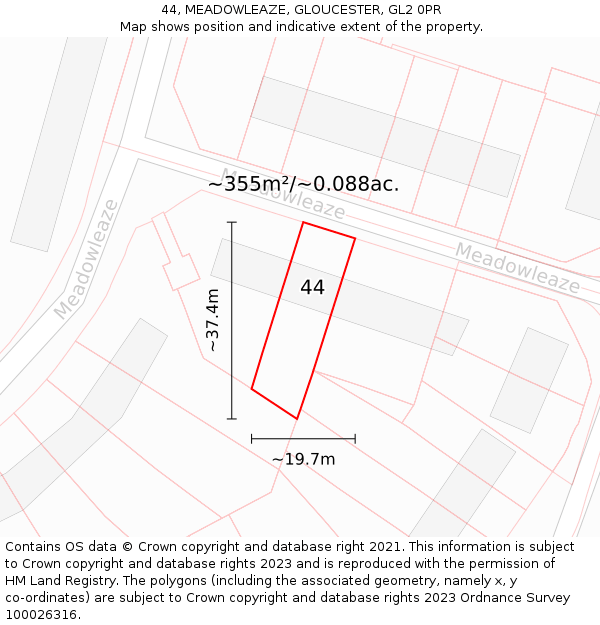 44, MEADOWLEAZE, GLOUCESTER, GL2 0PR: Plot and title map