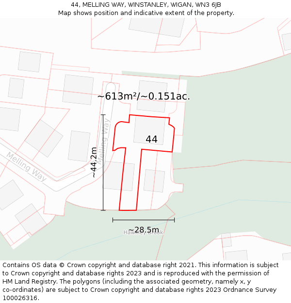 44, MELLING WAY, WINSTANLEY, WIGAN, WN3 6JB: Plot and title map